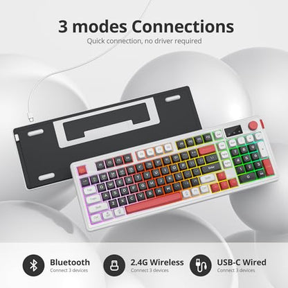 RGB Mechanical Feel Membrane Wireless Keyboard, Wired/Bluetooth/2.4G Silent ABS Ball Cap Gasket Structure Gaming Office Keyboard for PC/Mac/Win (98 Black) - color: 98 Black