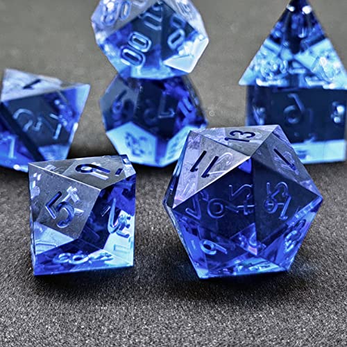 Bescon Crystal Clear (Unpainted) Sharp Edge DND Dice Set of 7, Razor Edged Polyhedral D&D Dice Set for Dungeons and Dragons Role Playing Games, Sapphire Color - color: Sapphire