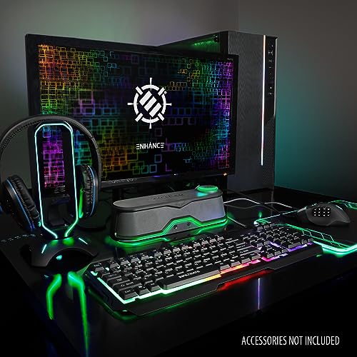 ENHANCE SB1 High Excursion Computer Soundbar - USB Powered Computer Speaker, Under Monitor Speaker with 10W Peak, LED Volume Control Knob, Headset Pass Through, Gaming Soundbar for PC - color: Green