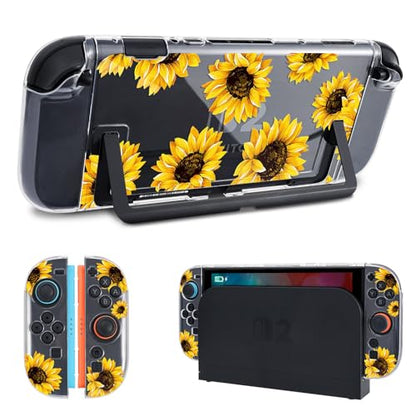 DLseego Protective Case Flower Floral Clear Switch 2 (2025), Detachable Joy-Handle Protective Case 2-Piece Split Full Wrap PC Hard Shell Anti-Scratch All-Round Protection Cover, Sunflower, Yellow - color: Yellow