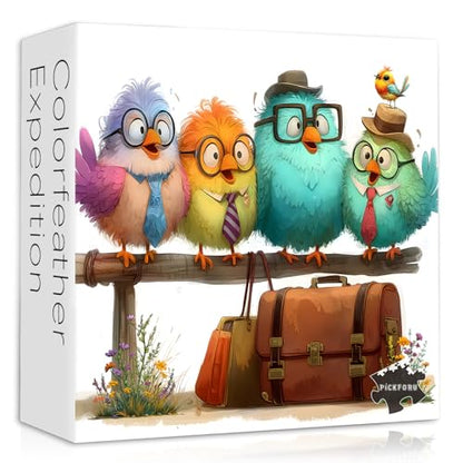 PICKFORU Funny Bird Puzzles for Adults 1000 Pieces, Nature Cute Animal Colorful Wildflower Puzzle, Impossible Hard Challenge Jigsaw Puzzle - style: Funny Bird Puzzles