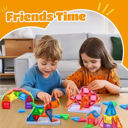 ZNZ Mini Magnetic Tiles 48PCS Travel Set with Case, Portable Magnetic Blocks Building Toys, Montessori Preschool Classroom Must Haves Sensory STEM Toys, Birthday Gift for Boys Girls Ages 3-8 - style: 48