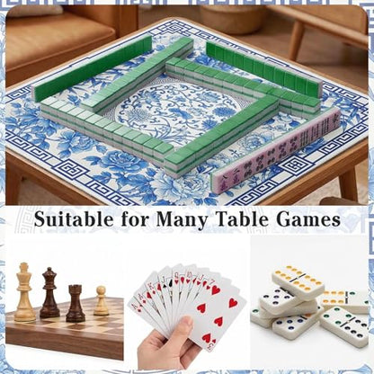 Britimes Mahjong Mat with Black Carrying Bag,31.5"x31.5", Blue Floral | Non-Slip Noise Reduction Gaming Mat Rubber Multi Purpose Game Table Cover for Mahjong Card Dominoes Board Tile Games - color: Blue Flowers Leaves