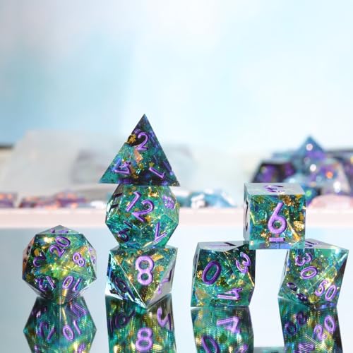 DND Resin Sharp Edge Polyhedral Dice Set,for Dungeons and Dragons RPG MTG Table Games,7 Pcs Handmade Dice Set - color: Fae's Tear