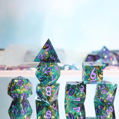 DND Resin Sharp Edge Polyhedral Dice Set,for Dungeons and Dragons RPG MTG Table Games,7 Pcs Handmade Dice Set - color: Fae's Tear