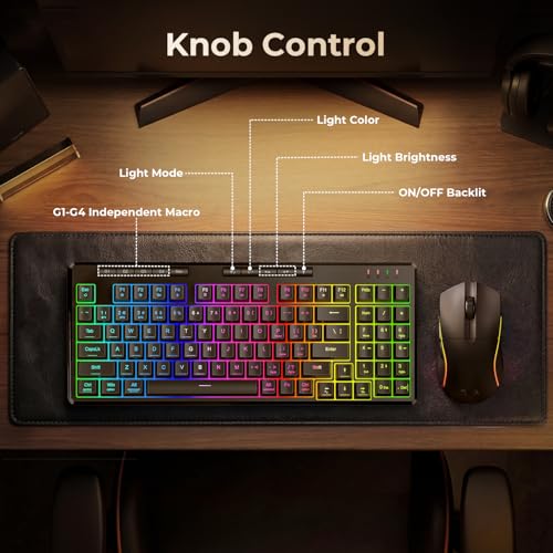 Redragon S156 Wireless Keyboard and Mouse with Tri-Mode, Mechanical Feel Keyboard and 4800 DPI 61G Ultra-Light Gaming Mouse, RGB Backlit, 4 Macro Keys, Long Battery Life for PC, Mac, Ideal for Gamer - color: Deep Black