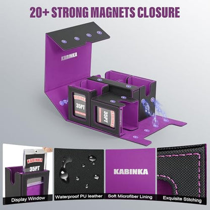 Kabinka Card Deck Box for MTG Commander, Holds 400+ Double-Sleeved Cards, 5 IN 1 Detachable Card Case with Dice Tray, Fits Magic/TCG Cards, 4 Magnetic Card Holders & Dividers (Black Purple) - color: A1-Black Purple