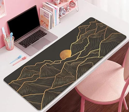 Gold Mountains Mouse Pad Desk Pad,Extended Gaming Mouse Mat with Stitched Edges Non-Slip Waterproof Rubber Base Mous Mat for Office,Computer,Keyboard,Laptop and Home Desk Pad(27.5X11.8 in) - color: Gold Mountain