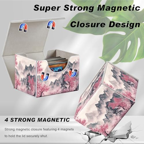 DEGDFSGR Commander Card Game Storage Box for TCG MTG Deck Box Organizer Trading Card Case Magnetic Closure Creative Pattern Up to 200 Cards, Mountains and Pink Trees - color: Mountains and Pink Trees