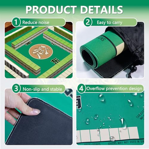 Mahjong Mat,Non-Slip and Noise Reducing Portable Mahjong Accessories | 31.5" x 31.5" with a Carrying Bag,Game Table Mat for Board Games, Card Games, Dominoes - color: Green