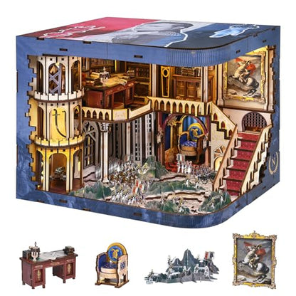 MiniCity Napoleon DIY Book Nook Kit, Wooden 3D Bookshelf Model with LED | 570-piece wood/paper/plastic kit with LED and dust cover; glue/tools included; 8-10 hr project for shelf decor, ages 14+. - style: Napoléon