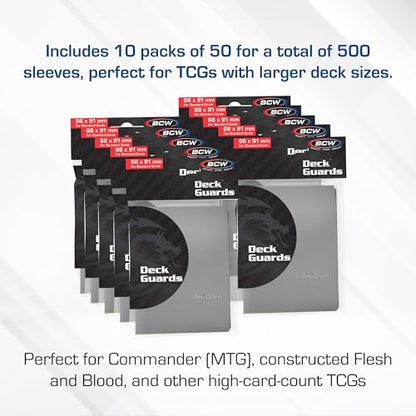 BCW Deck Guard - Double Matte Card Sleeves | 500 Count Box (10 Packs of 50) |Acid-Free, No PVC | Fits 2.5" x 3.5" | Archival Safe Sleeves for Protection (Gray) - color: Gray