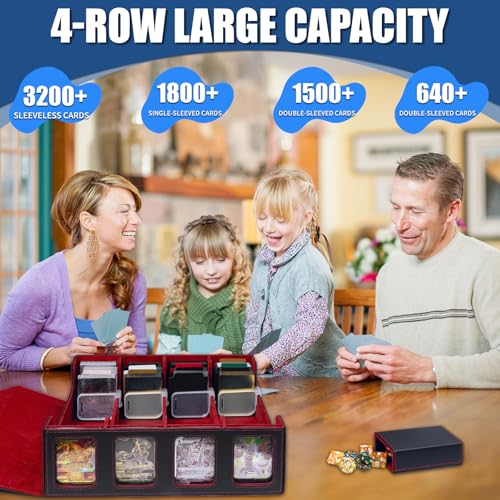 3200 MTG Deck Box TCG Card Storage Box Card Organizer Box with Dividers, MTG Commander Deck Box with Front Window for Top Loaders, Black Red - color: Black-Red