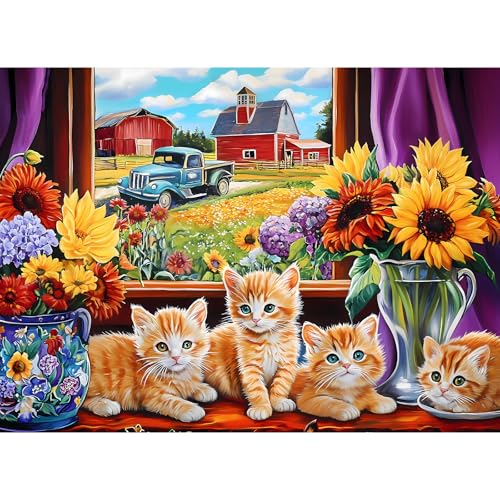 500 Pieces Jigsaw Puzzles for Adults, Cat Flower Truck Jigsaw Puzzles 500 Piece for Adults Seniors, Recycled Paper 500 Pieces Puzzle as Home Decor, Sturdy Puzzle Challenging Family Game Great Gift - style: Cat