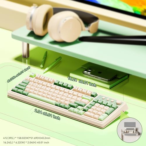 AULA S99 Gaming Keyboard, Wireless Green Creamy Computer Keyboards | Tri-Mode Bluetooth/2.4GHz/USB-C Membrane Keyboard with Number Pad,99Keys,RGB Backlit,Programmable,Creamy Silicone Structure - color: Green & Beige