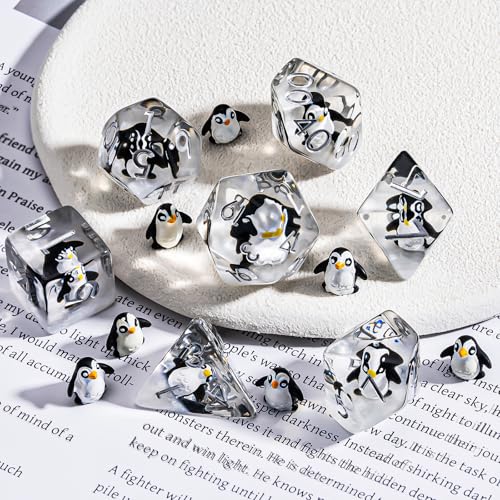 Penguin DND Resin Dice Set, Polyhedral D&D Dice Penguin Dice D and D for Dungeons and Dragons MTG RPG Board Games for 15 Years and Up - color: Penguin