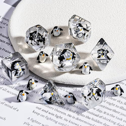 Penguin DND Resin Dice Set, Polyhedral D&D Dice Penguin Dice D and D for Dungeons and Dragons MTG RPG Board Games for 15 Years and Up - color: Penguin