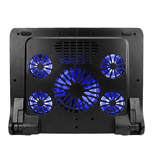 ENHANCE Gaming Laptop Cooling Pad Stand with LED Cooler Fans , Adjustable Height , & Dual USB Port for 17 inch Laptops - 5 Ultra Quiet High Performance Fans 2630 RPM & Built-In Bumpers - Blue - color: Blue