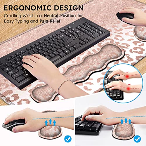 Large Mouse Pad and Gel Mouse Wrist Rest+ Memory Foam Keyboard Wrist Rest Support Set, Non-Slip Rubber Base for Office,Home,Computer, Extended Gaming Mousepads XXL Leopard Star Pattern Pink Desk Mat - color: JV-mouse pad-8-17