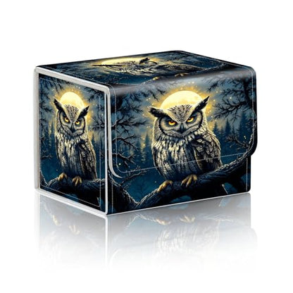 Trading Card Storage Box, Holds 100+ for MTG Cards, Premium PU Leather with Magnetic Closure, Owl Under Moonlit Sky Durable Deck Box for Magic the Gathering, Trading Card Games - color: Owl Under Moonlit Sky