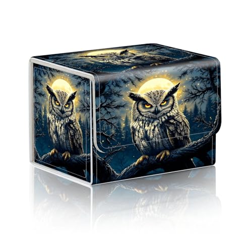 Trading Card Storage Box, Holds 100+ for MTG Cards, Premium PU Leather with Magnetic Closure, Owl Under Moonlit Sky Durable Deck Box for Magic the Gathering, Trading Card Games - color: Owl Under Moonlit Sky