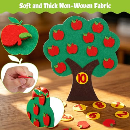 MAGICLULU Felt Apple and Number Tree, Kids Math Numbers Counting Game Toy Set, Toddler Felt Board for Preschool Early Educational Classroom and Home Learning Aid