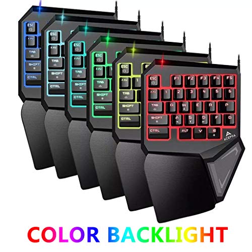 PC One-Handed Keyboard Ergonomic Mechanical Gaming Keypad with Wrist Rest 7 Color Backlit Quick Responsive 29 Keys for Windows7/8/10 MAC OS