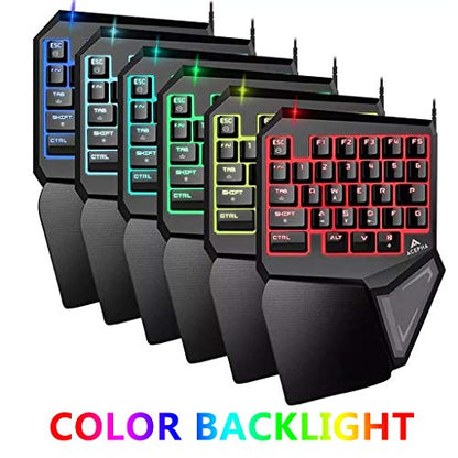 PC One-Handed Keyboard Ergonomic Mechanical Gaming Keypad with Wrist Rest 7 Color Backlit Quick Responsive 29 Keys for Windows7/8/10 MAC OS