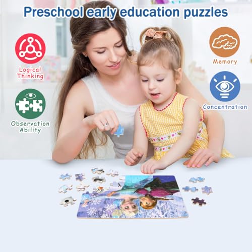 Puzzles for Kids Ages 4-8,Kids Puzzls in a Metal Box,Winter Princess Snowman Small Puzles,Kid Boys Girls Learning Educational Puzzle Packed in Tin Box,60 Pieces - color: Princess60