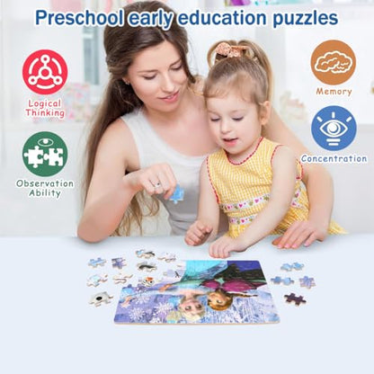 Puzzles for Kids Ages 4-8,Kids Puzzls in a Metal Box,Winter Princess Snowman Small Puzles,Kid Boys Girls Learning Educational Puzzle Packed in Tin Box,60 Pieces - color: Princess60
