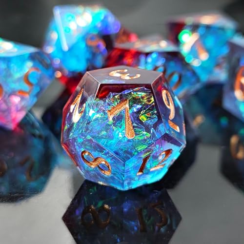 DND Dice Set, 7 Pcs Sharp Edge D&D Dice Polyhedral Resin Dice for Dungeons and Dragons RPG MTG Role Playing Table Games - color: Blue-3