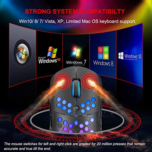 MARVO Lightweight Gaming Mouse Wired, RGB Backlit Mice with Lightweight Honeycomb Shell , Pixart 3327 12000 DPI Optical Sensor, Ultraweave Cable Mouse for Windows PC Gamers (Black)