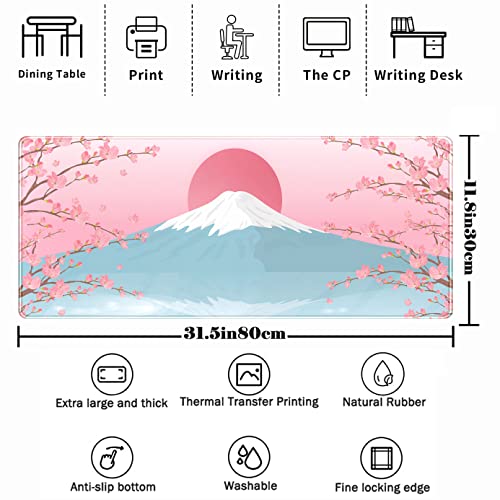 Aesthetic Japanese Cherry Blossom Desk Mat Cute Pastel Blue Color XL Sakura Gaming Mouse Pad Anime Mousepad for Women Desk Office Girl Gamer Cherry Blossoms Mouse Pads Fun Desktop Mat 31.5x11.8 in - color: Powder Blue Cherry Blossoms
