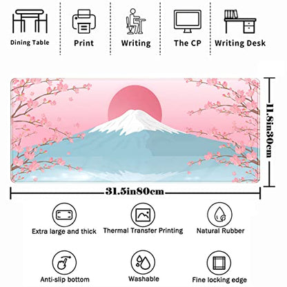 Aesthetic Japanese Cherry Blossom Desk Mat Cute Pastel Blue Color XL Sakura Gaming Mouse Pad Anime Mousepad for Women Desk Office Girl Gamer Cherry Blossoms Mouse Pads Fun Desktop Mat 31.5x11.8 in - color: Powder Blue Cherry Blossoms
