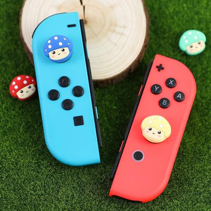 Switch Joycon Thumb Grips Caps, 4 PCS Cute Kawaii 3D Silicone Analog Thumbstick Button Cover Compatible with Nintendo Switch Lite/OLED Joystick Caps (Multicolor Mushroom) - color: Multicolor Mushroom