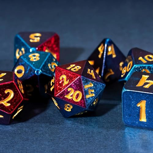 DND Dice Set Red-Blue Sparkling D&D Polyhedral Dice for Board Games | Leather Storage Bag, DM Gift, for Dungeons and Dragons Role Playing Games - color: Electroplated-red&blue