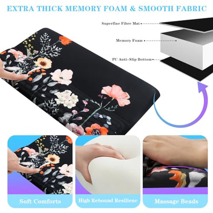 Computer Keyboard Stand with Wrist Rest, Ergonomic Tilted Keyboard Holder - Keyboard Riser with Wrist Pad - Keyboard Tray Support for Office Home - Black Flowers - color: Keyboard Stand-black Flowers