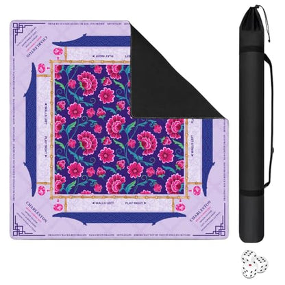 Mahjong Mat for Table with Carrying Bag & 3 Dice, Purple Pink Floral 31.5"x31.5" Square Rubber Mahjong Table Cover, Non-Slip & Noise Reduction Gaming Mat for Mah Jongg, Poker, Dominoes & Tile Games - color: Purple Pink