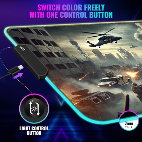 RGB Gaming Mouse Pad Large Extended Desk Mat 35.4x15.7in XXL XXXL Mousepad LED Light Up Keyboard Mat PC Gamer Desk Pad Gaming Accessories Extra Big Mouse Mats Full Desk - Urban Warfare - color: Urban Warfare