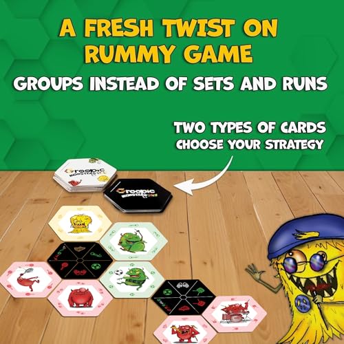 Groopic Monster's Style, Award-winning and Fun Twist on Rummy Game for kids | A fresh, innovative twist: build groups around definition cards. 53 big hexagonal cards, Monster Games for kids, ages 8+.