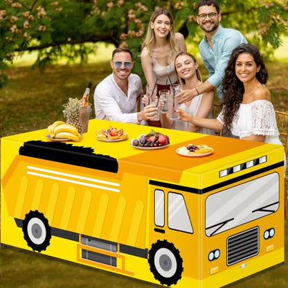 6 Ft Construction Tablecloths Birthday Party Decorations Truck Vehicle Theme Table Cover Washable Construction Vehicle Polyester Table Covers Protector for Truck Birthday Party Decorations - style: Construction