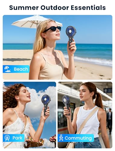 HandFan 5200mAh Portable Handheld Fan Rechargeable - 3 Speeds Foldable Personal Cooling, 2-IN-1 Hand Held Fan Battery Operated, 20H Runtime for Disney/Travel/Summer/Concerts/Women (Black&Blue) - color: Blue‑Blade Matte Black