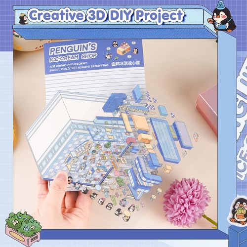 3D House Stickers,DIY Sticker Therapy for Adult Fun Cute Cartoon Stickers | Scene Make Your Own for MINI Room Scenes for MINIature Supermarket for Relief Stress Pass The Time (4 Pcs) - size: 4 Pcs Regular