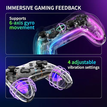 Fosmon Wireless Bluetooth Gaming Controller For Nintendo Switch 2 1 LITE | Compatible with Switch 2 1 OLED Lite, Android, iOS, PC, Steam, and Apple Mfi, 14 Color RGB Light, 4 Vibration Levels, Turbo - color: RGB