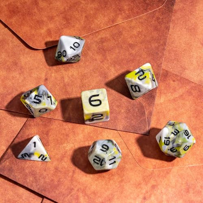 7PCS DND Dice Set RPG Resin Polyhedral Dice Set Camouflage Color with Leather Pouch for D&D Role Playing Games and Other Tabletop Games (Yellow) - color: Camo-yellow