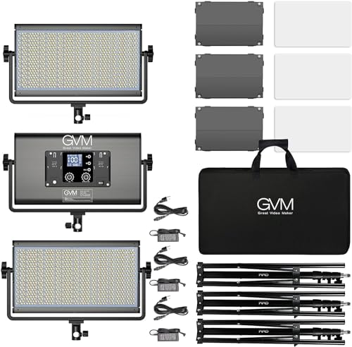 GVM 1500D RGB LED Video Light, 75W Video Lighting Kit with Bluetooth Control, 3 Packs Led Panel Light for Photography, YouTube Studio, Video Shooting, Broadcasting, Conference, 1128 Led Beads - size: 1500D3L