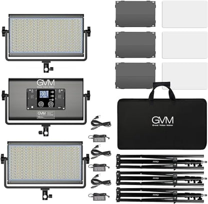 GVM 1500D RGB LED Video Light, 75W Video Lighting Kit with Bluetooth Control, 3 Packs Led Panel Light for Photography, YouTube Studio, Video Shooting, Broadcasting, Conference, 1128 Led Beads - size: 1500D3L