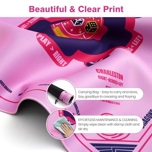 Mahjong Mat with Rules (33"x33") American Mah Jongg Mat for Table (Pink) | Noise Reduction Non-Slip Mahjong Table Mat (3 Dice & Carrying Bag), Neoprene Gaming Mat for Mahjong Tile/Card/Dominoes Games - color: Pink