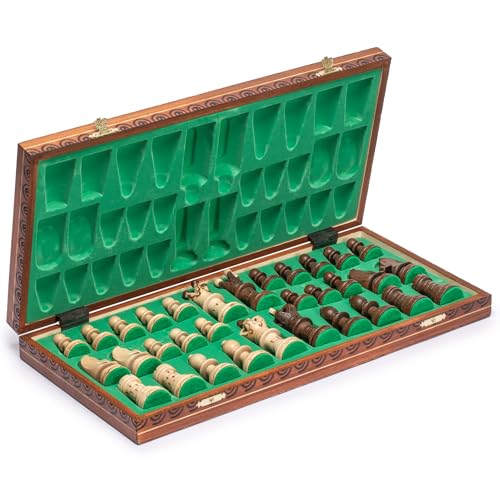 Husaria European International Wooden Chess Game Set, Ambassador - 21.7 Inches - Large-Size Chess Set with Handcrafted Chessmen and Felted Folding Board