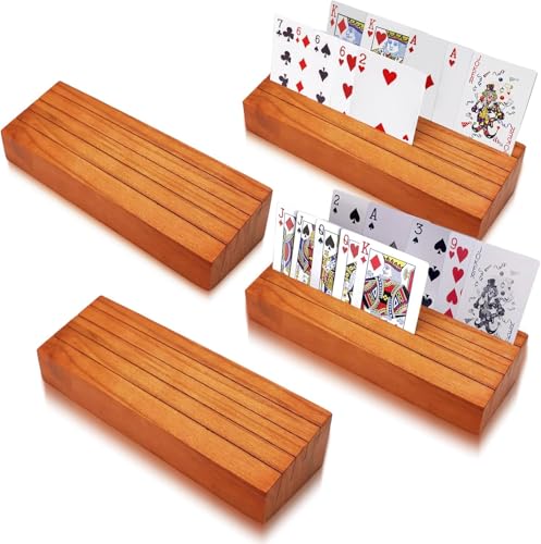 hismocal Playing Card Holders Deck Stand, Play Cards Holder for Kids or Elder People, Hands-Free Wood Holder Racks,Tray for Organizing Cards (4 Pack) - size: 4 Pack